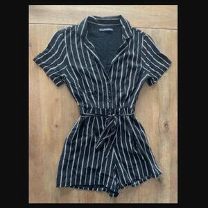 Abercrombie & Fitch Black and White Striped Romper Jumpsuit w Tie